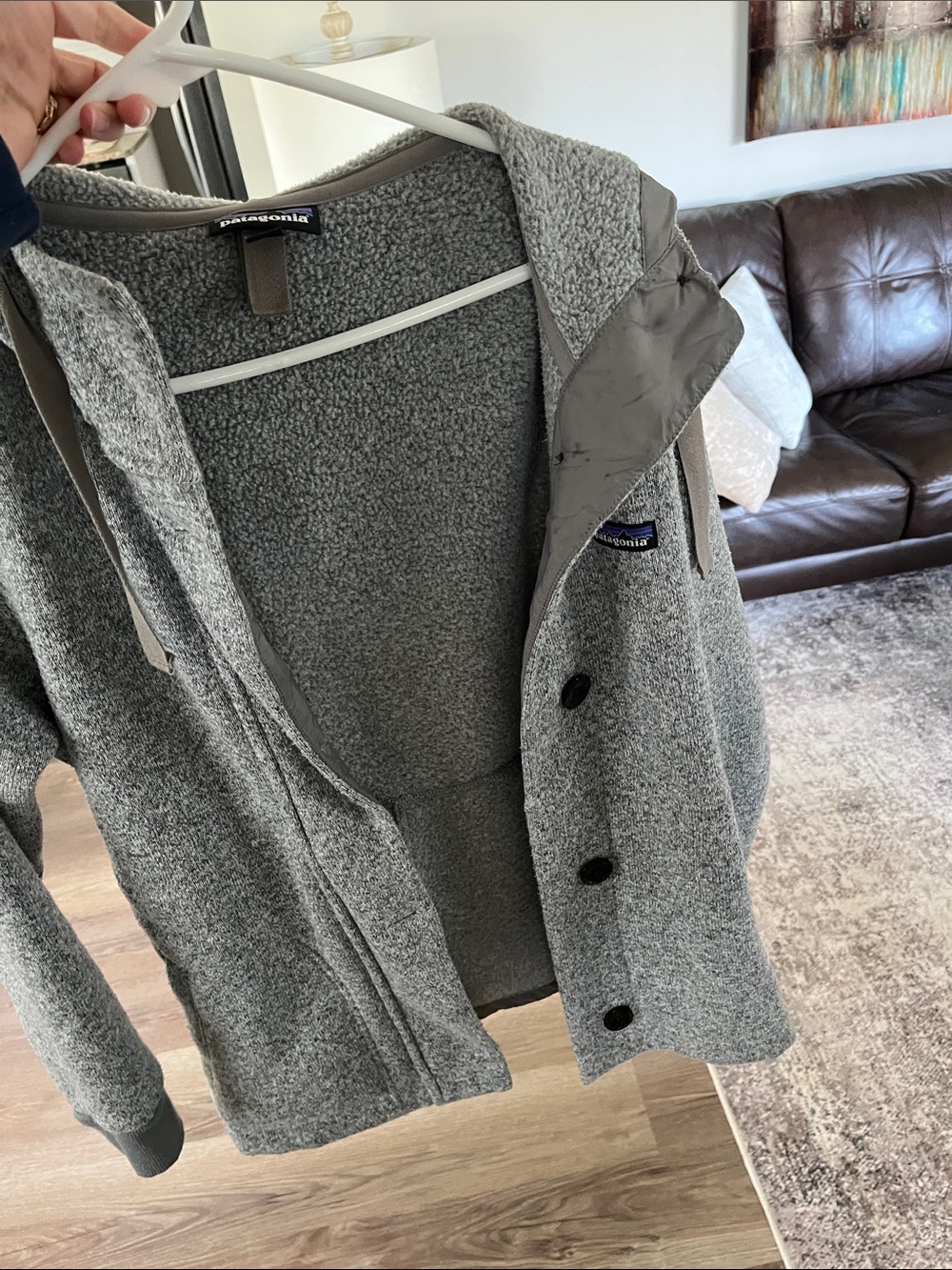 Patagonia Gray Hooded Zip-Up Fleece Jacket